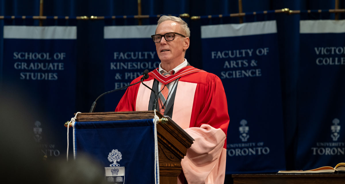 Alan Taylor speaking at the Victoria College convocation.