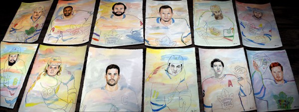 Original watercolour portraits of 12 Toronto Maple Leafs.
